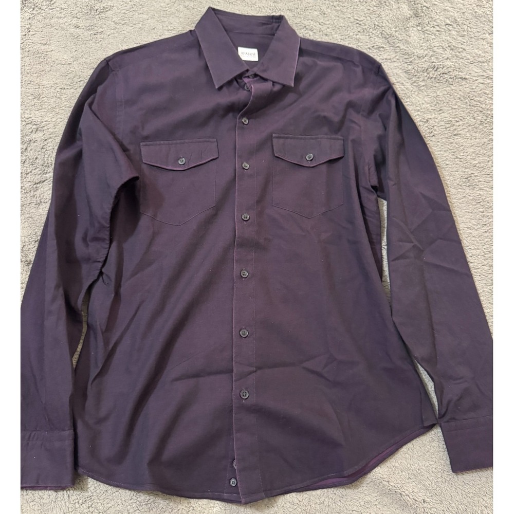 Armani Collezioni Shirt Mens M Black Long Sleeve Button Front Chest Pocket